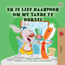 Afrikaans-language-children's-picture-book-I-Love-to-Brush-My-Teeth-Shelley-Admont-KidKiddos-cover