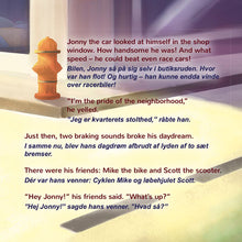 Bilingual-English-Danish-kids-cars-story-Wheels-The-Friendship-Race-page1