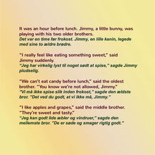 English-Danish-Bilingual-childrens-picture-book-I-Love-to-Eat-Fruits-and-Vegetables-KidKiddos-page1