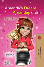 Book cover of 'Amanda's Dream' with a girl holding a chess champion trophy on a pink background.