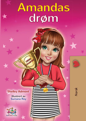 Book cover with a girl holding a chess champion trophy on a pink background