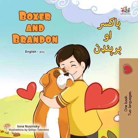 Book cover of 'Boxer and Brandon' with a child hugging a dog against a blue sky with clouds.