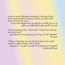 Text on a gradient background with a story about bunny brothers and their mother.