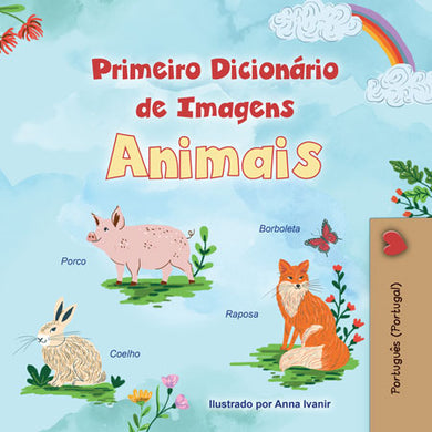 Children's book cover with illustrations of animals and text in Portuguese