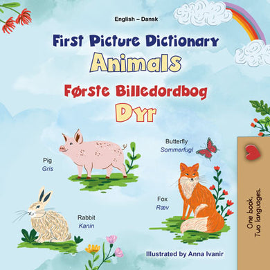 First-Picture-Dictionary-Dictionary-Animals-English-Danish-Bilingual-children-book-cover