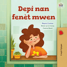 Book cover with a girl sitting at a table, text in a foreign language, and a heart-shaped object.