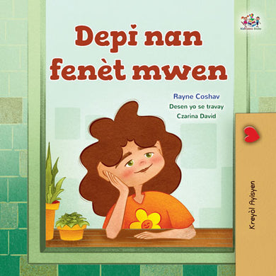 Book cover with a girl sitting at a table, text in a foreign language, and a heart-shaped object.