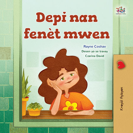 Book cover with a girl sitting at a table, text in a foreign language, and a heart-shaped object.