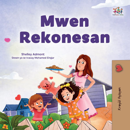 Book cover of 'Mwen Rekonesan' with a woman and children in a garden setting.