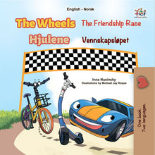 The-Wheels-The-Friendship-Race-Inna-Nusinsky-English-Norwegian-Kids-book-cover