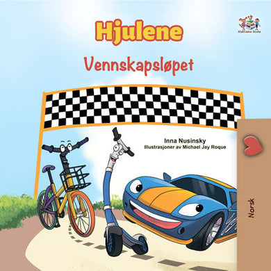 The-Wheels-The-Friendship-Race-Inna-Nusinsky-Norwegian-Kids-book-cover