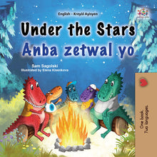 Children's book cover with dragons around a campfire under a starry sky