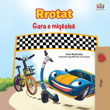 Albanian-children_s-cars-picture-book-Wheels-The-Friendship-Race-cover