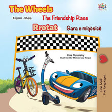 Bilingual-English-Albanian-kids-cars-story-Wheels-The-Friendship-Race-cover
