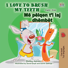 English-Albanian-Bilingual-children's-picture-book-I-Love-to-Brush-My-Teeth-Shelley-Admont-cover