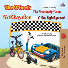 English-Welsh-Bilingual-children-cars-book-Wheels-The-Friendship-Race-cover
