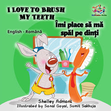 English-Romanian-Bilingual-children's-picture-book-I-Love-to-Brush-My-Teeth-Shelley-Admont-cover