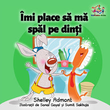 Romanian-language-children's-picture-book-Shelley-Admont-KidKiddos-I-Love-to-Brush-My-Teeth-cover