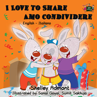 English-Italian-Bilingual-children's-bunnies-book-Shelley-Admont-I-Love-to-Share-cover