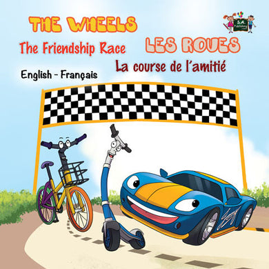 Bilingual-English-French-kids-cars-book-Wheels-The-Friendship-Race-cover
