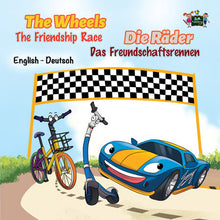 English-German-Bilingual-children-cars-book-Wheels-The-Friendship-Race-cover