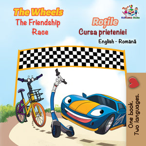 English-Romanian-Bilingual-children's-picture-book-Wheels-The-Friendship-Race-cover